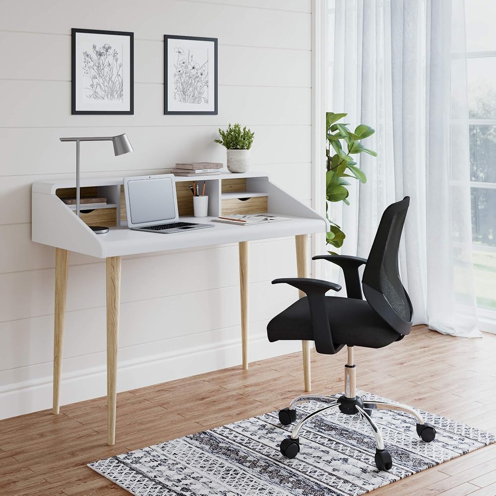 Alphason Yeovil Home Office Desk, White and Light Oak