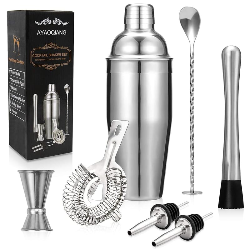 Cocktail Shakers Set, 7 Pieces Cocktail Making Kit, Cocktail Shaker Set 750ml Stainless Steel Bar Tool Set Bartender Kit with Double Jigger, Muddler, Strainer, Pourers, Mixing Spoon