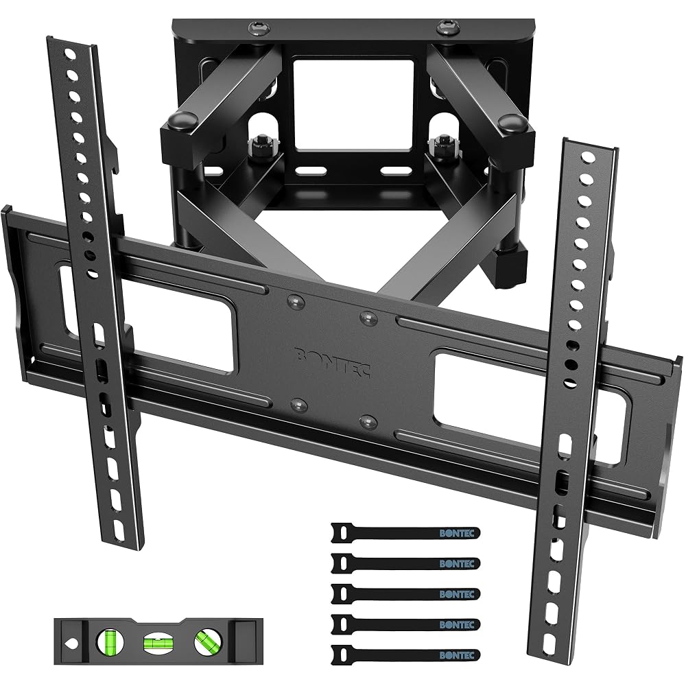 BONTEC TV Wall Bracket for 23-70 Inch LED LCD OLED Screens, Full Motion Double Arm TV Wall Mount, Holds 45kg, Includes Spirit Level
