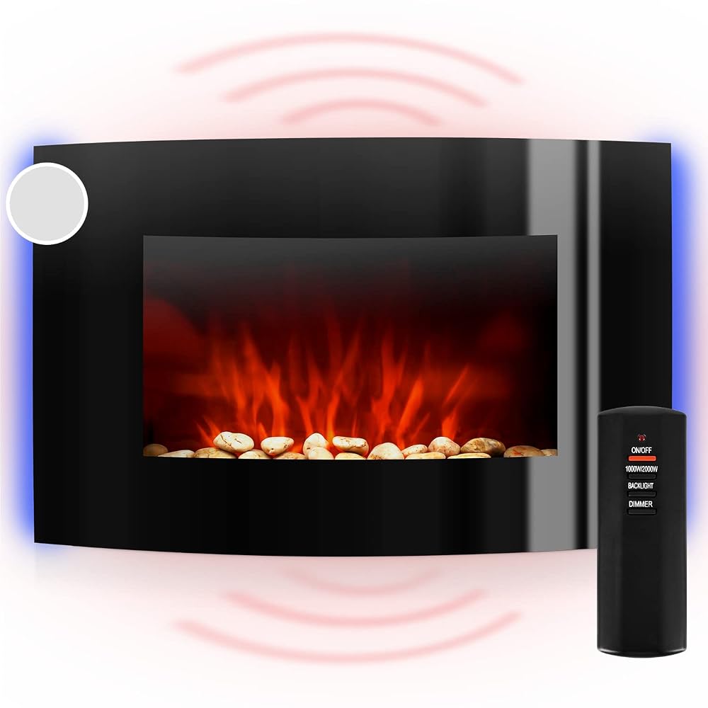 Klarstein Electric Fireplace, Electric Log Burner Wall Mount, 2000W Electric Fire with LED Flame Effect, Remote Control, Adjustable Thermostat & Timer