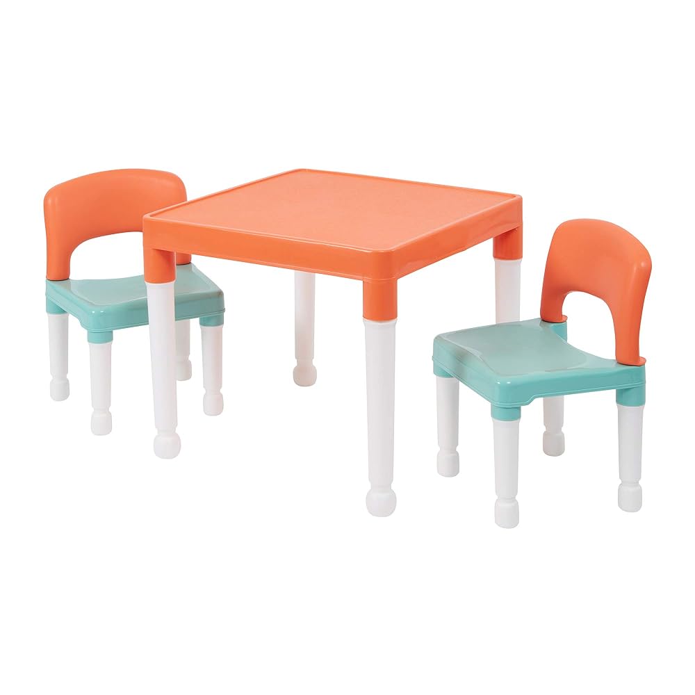 Liberty House Toys Children's Table and Two Chair Set, Green Orange White