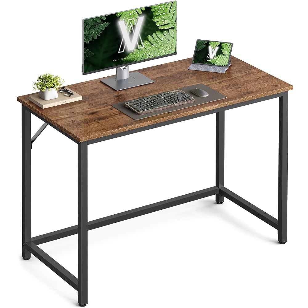 VASAGLE Computer Desk, Office Desk for Study, Bedroom and Living Room, Hazelnut Brown and Ink Black