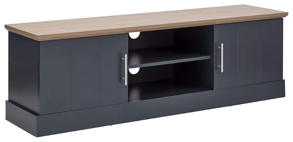 GFW Kendal Oak Large Unit with Display Shelf & Storage, for Max 65 Inch TV, Slate Blue