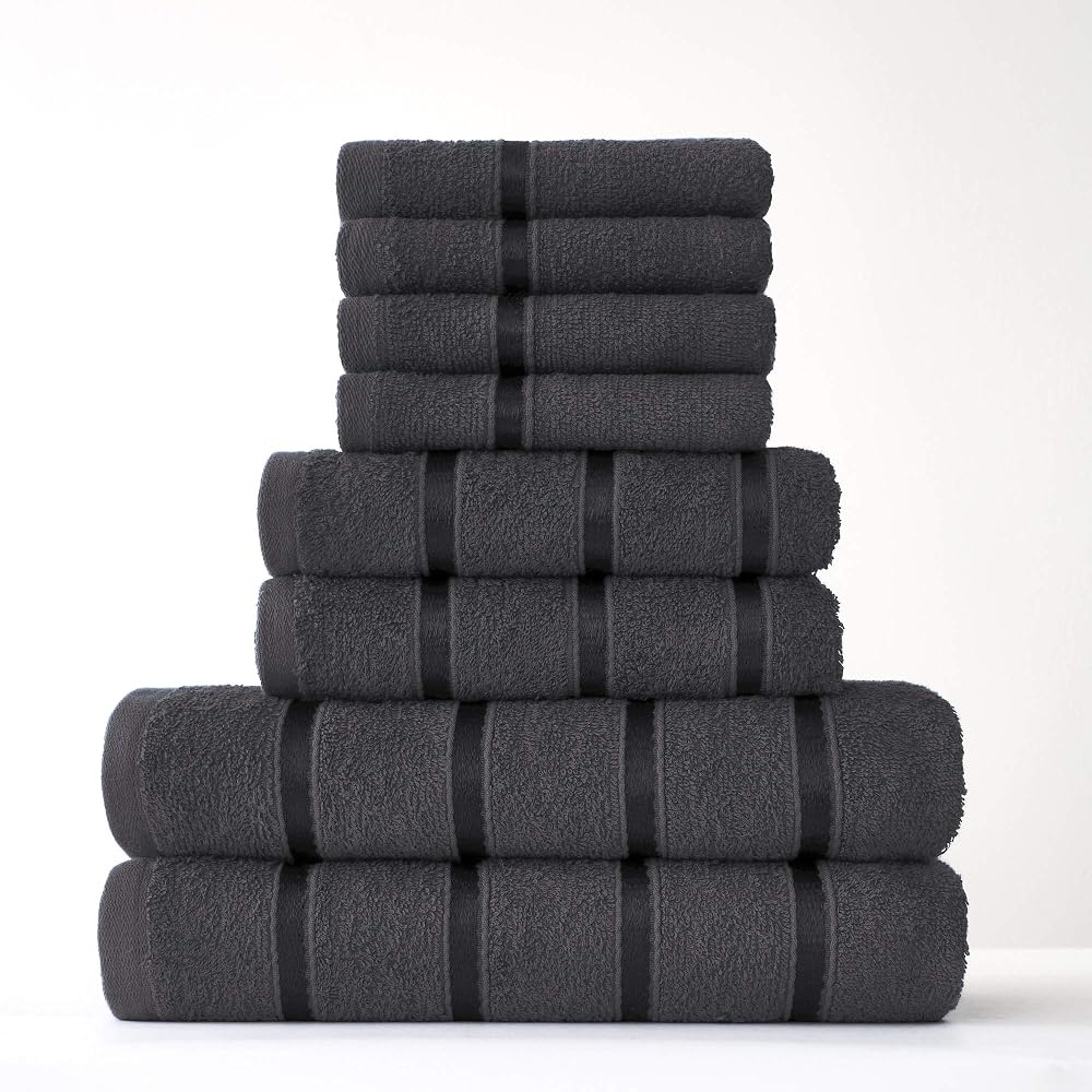 FAIRWAYUK 8-Piece Towel Bale Set, 100% Egyptian Cotton, Dark Grey