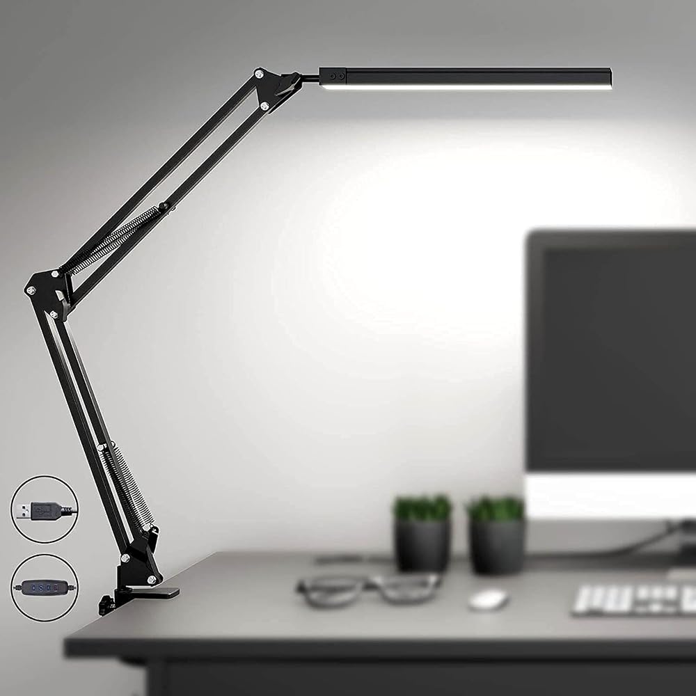 SKYLEO LED Desk Lamp with Clamp, 3 Colour Modes x 10 Brightness Levels, Memory Function