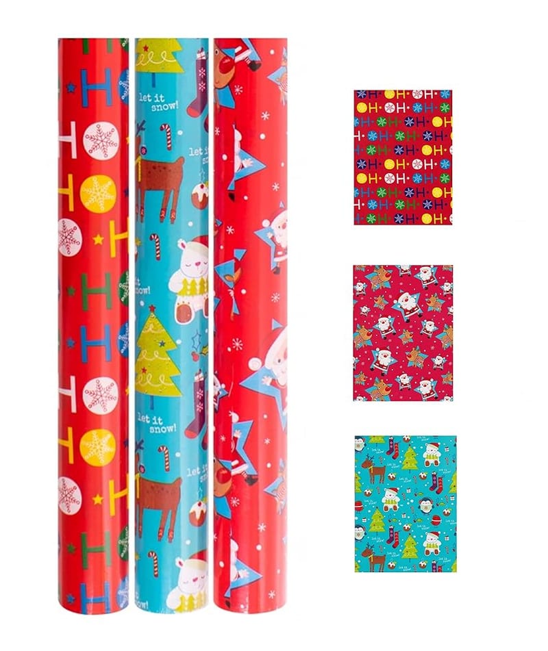 Christmas Wrapping Paper, 3 Rolls x 20M, Presents Gift Wrap for Xmas Party – 60 Metres Total