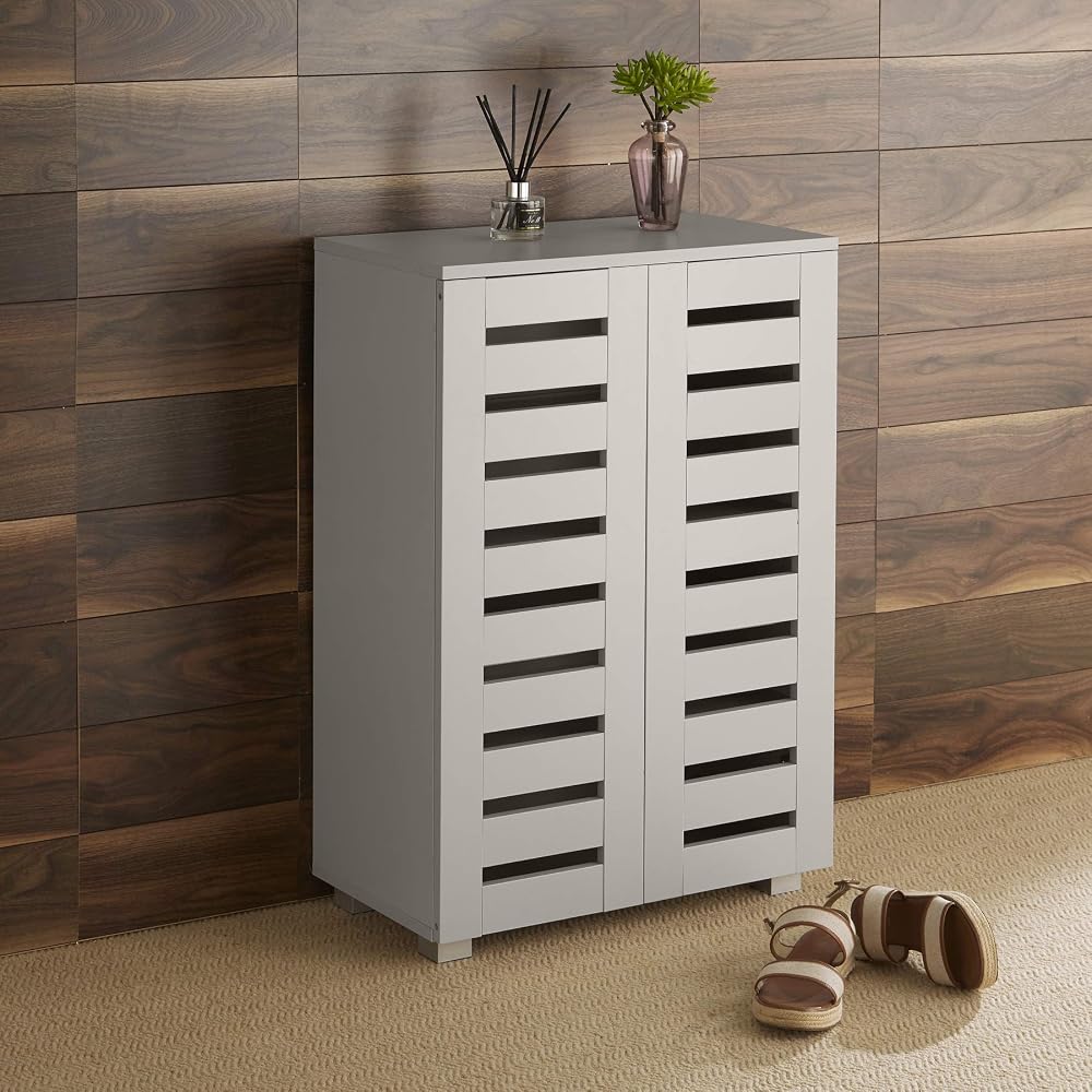 Home Source 2 Door Wooden Shoe Storage Cabinet, Grey
