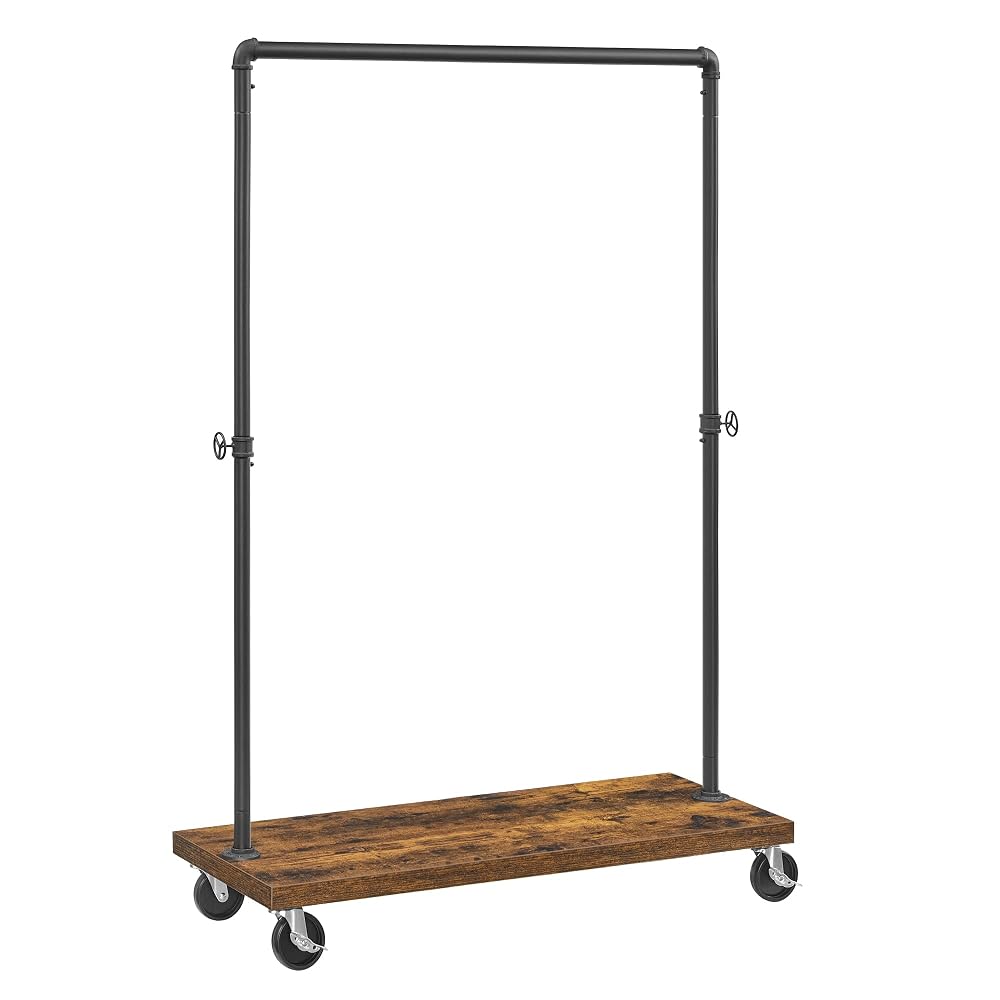 VASAGLE Heavy-Duty Clothes Rack, 80 kg Total Load, Clothing Rack with 98.5 cm Hanging Rail, Garment Rack with Storage Shelf, Rustic Brown and Black