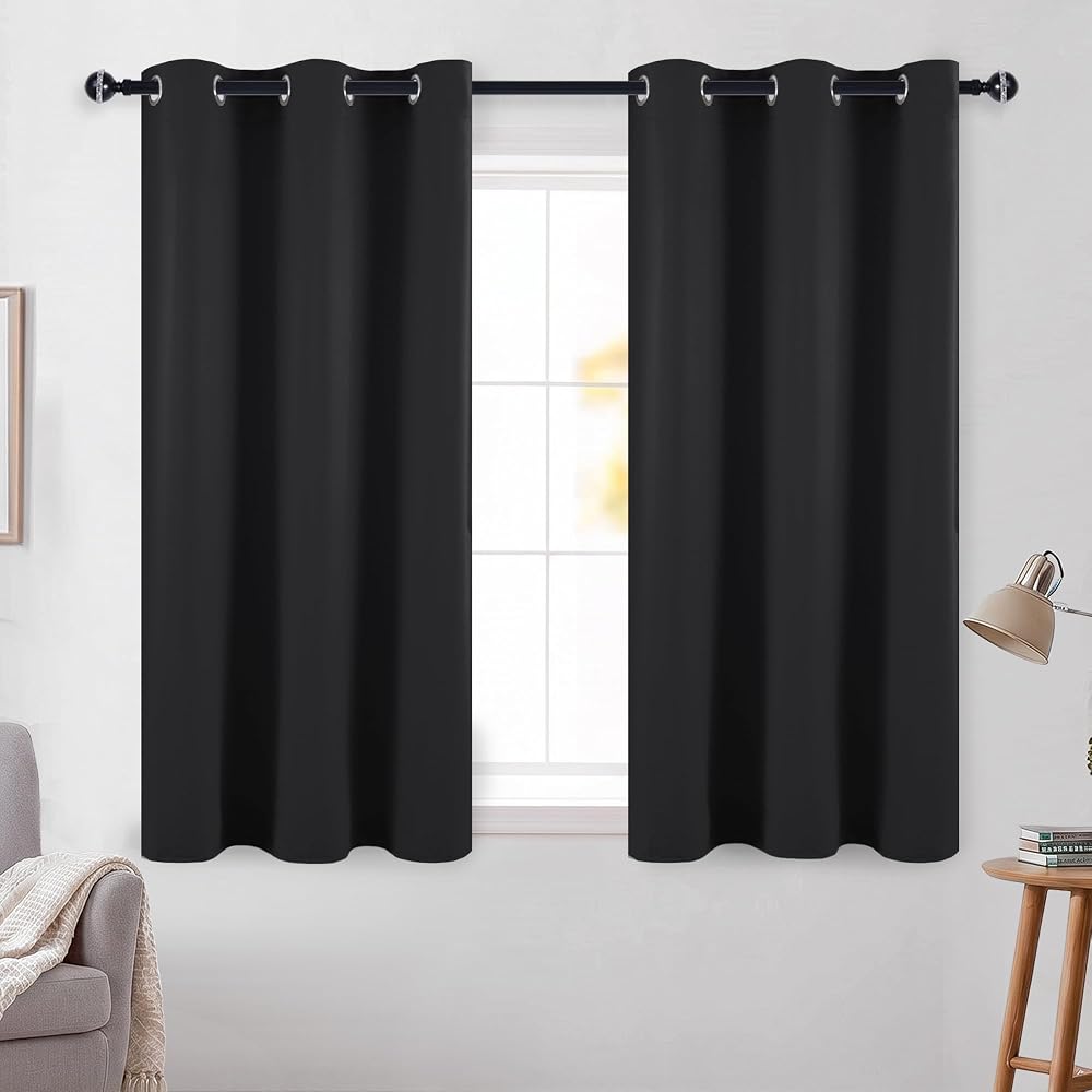DWCN Blackout Curtains, Bedroom & Living Room Eyelet Black Thermal Curtains, 46x54in, 2 Panels