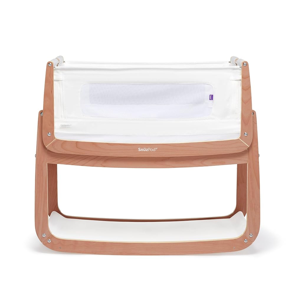 SnuzPod 4 Baby Bedside Crib - Newborn Next to Me Crib with Zip-Down Mesh Windows and Wheels, Natural