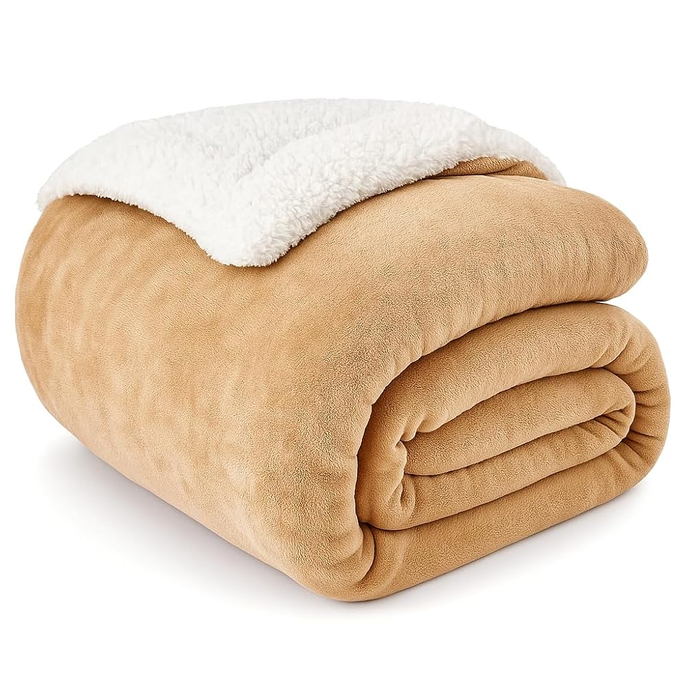Sherpa Fleece Blanket Throw, Dual Sided Plush Fabric, Extra Super Soft Thermal Fluffy Travel Blanket for Sofa Bed, Mink, King 200x240cm