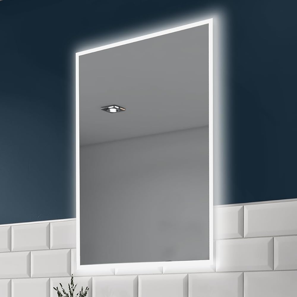 Pebble Grey Diaz Illuminated Bathroom Mirror with Lights, 400 x 600mm, IP44, Shaver Socket, Demister Pad, Motion Sensor