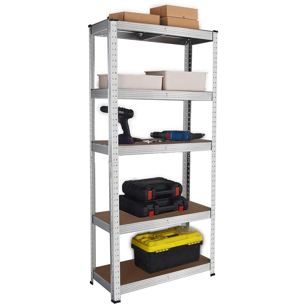 House of Home Heavy Duty Garage Shelving Unit, 5 MDF Shelves, 875kg Max Load, 70 x 30 x 150cm