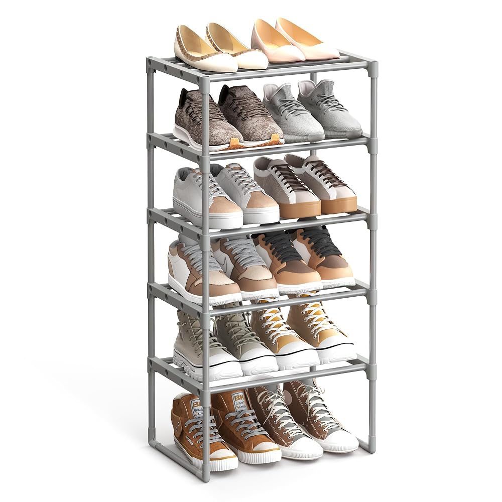 SONGMICS Shoe Rack, 5-Tier Metal Shoe Storage Organiser, 30 x 45 x 89cm, Grey