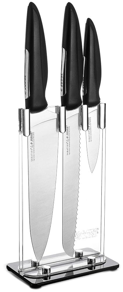 Judge Sabatier IP64 Kitchen Knife Set, Clear Knife Block with Knives - 3 Piece Stainless Steel, 25 Year Guarantee