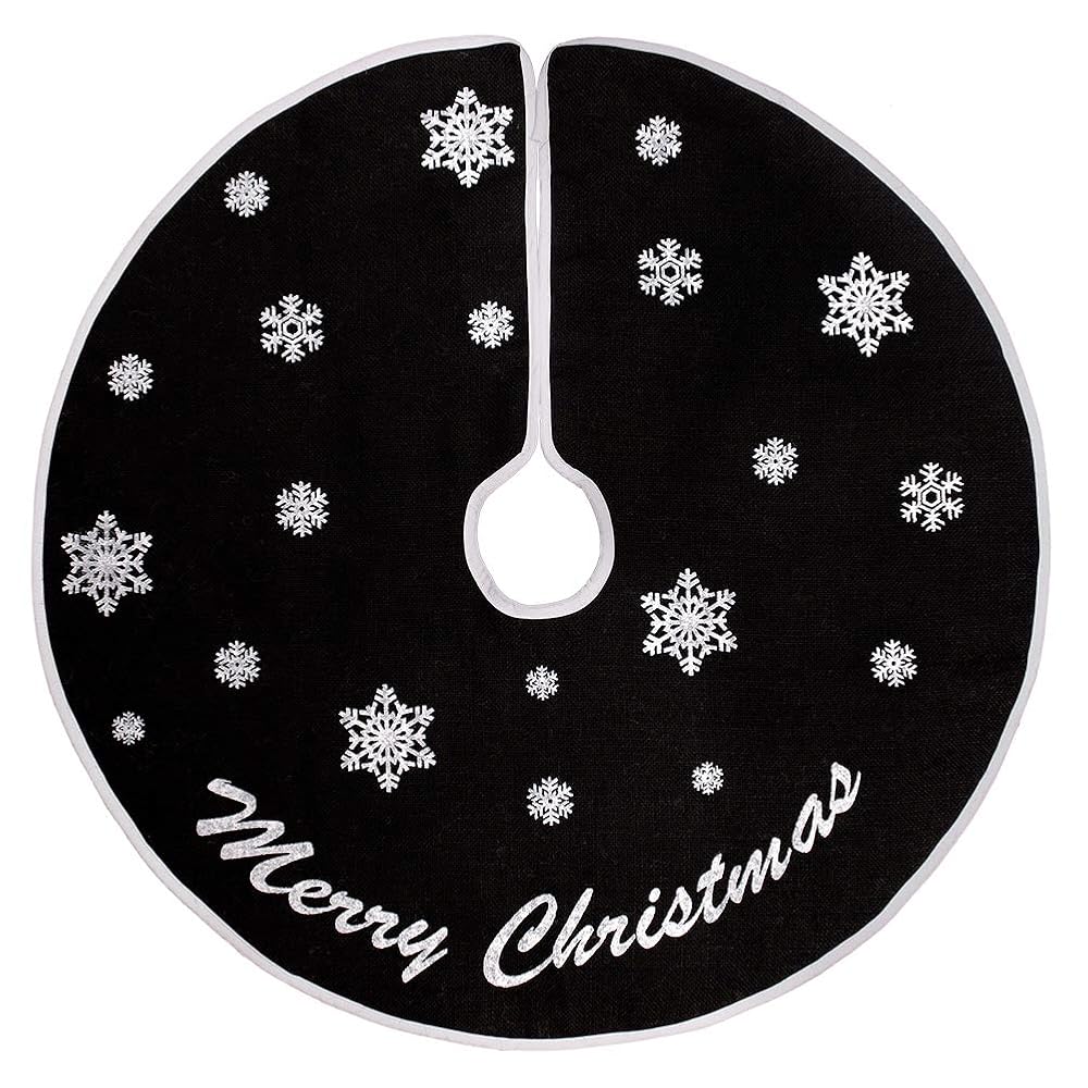 MACTING Christmas Tree Skirt, 30 Inches Burlap With White Snowflakes, Foot Base Cover for Xmas Home Decoration