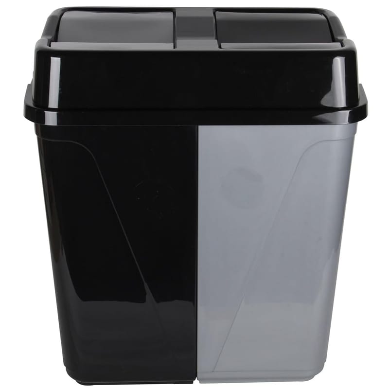 Jolie Max Double Rubbish Waste Separation Bin Recycling, Dual Compartment 100L (2 x 50L), Black-Grey