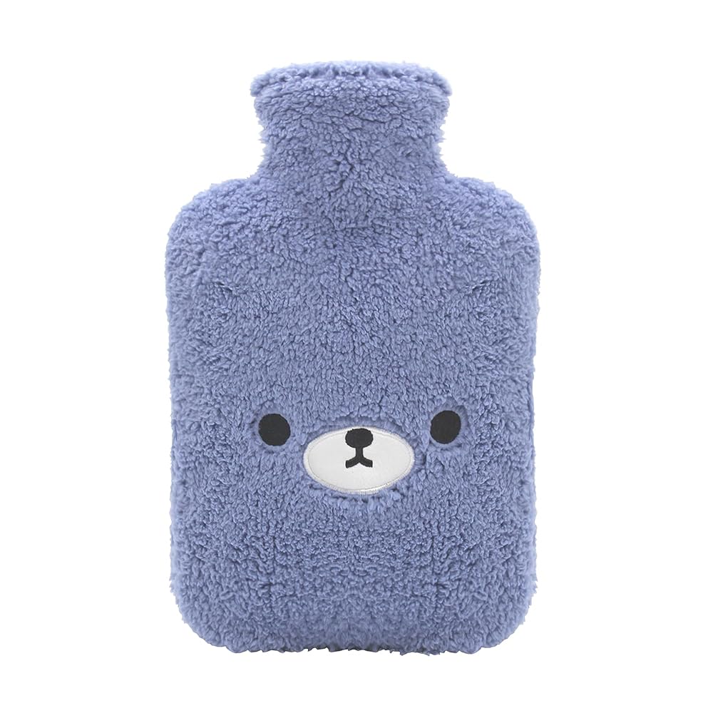 Samply Hot Water Bottle with Cute Fleece Cover, 2L Hot Water Bag, Bear Blue