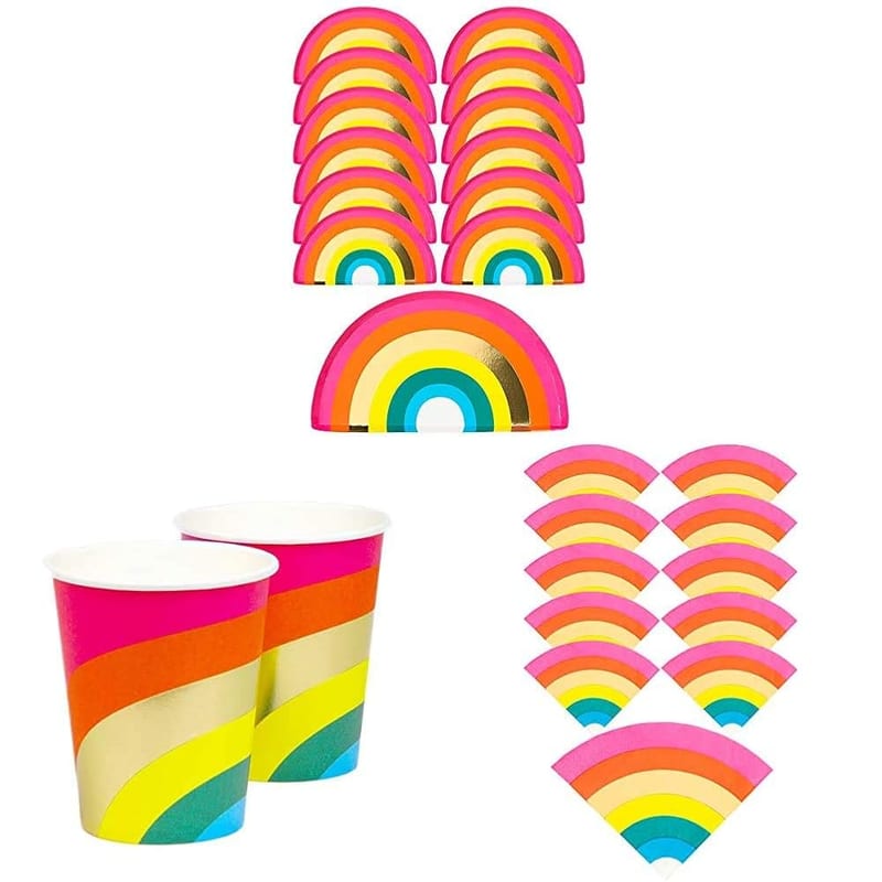 Talking Tables Rainbow Paper Plates, Cups, Napkins — Rainbow Themed Party Tableware Decorations for Kids or Adults Birthdays, Pride Parties, Baby Shower, Garden Picnic BBQ