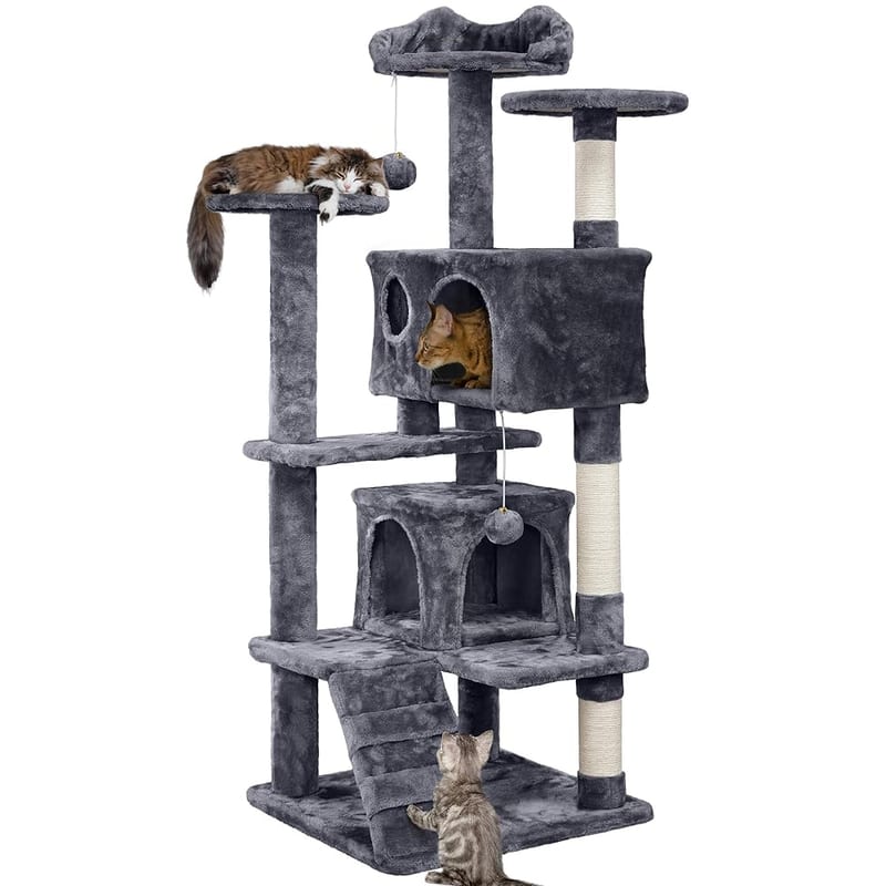 Yaheetech 139cm Cat Tree for Indoor Cats with Scratching Posts, Dark Grey