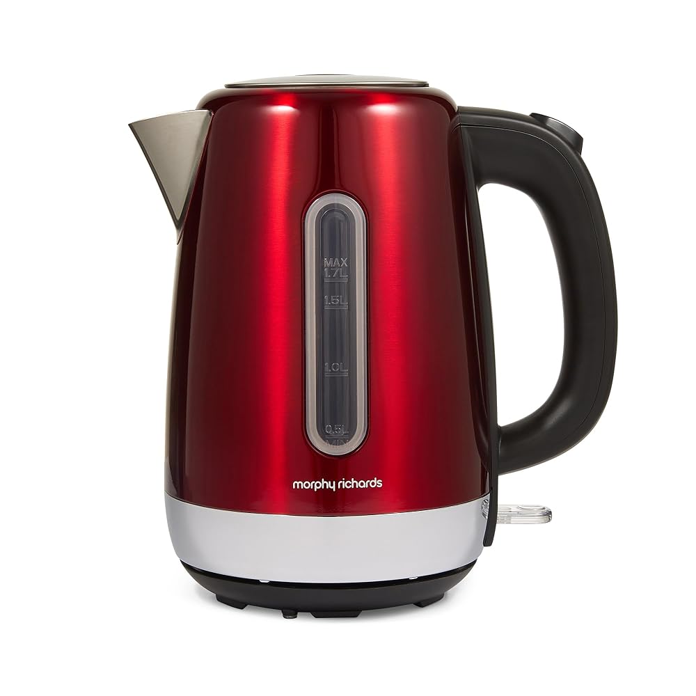 Morphy Richards Equip Jug Kettle, 1.7L, 3kW Rapid Boil, Removable Limescale Filter, Stainless Steel, Red