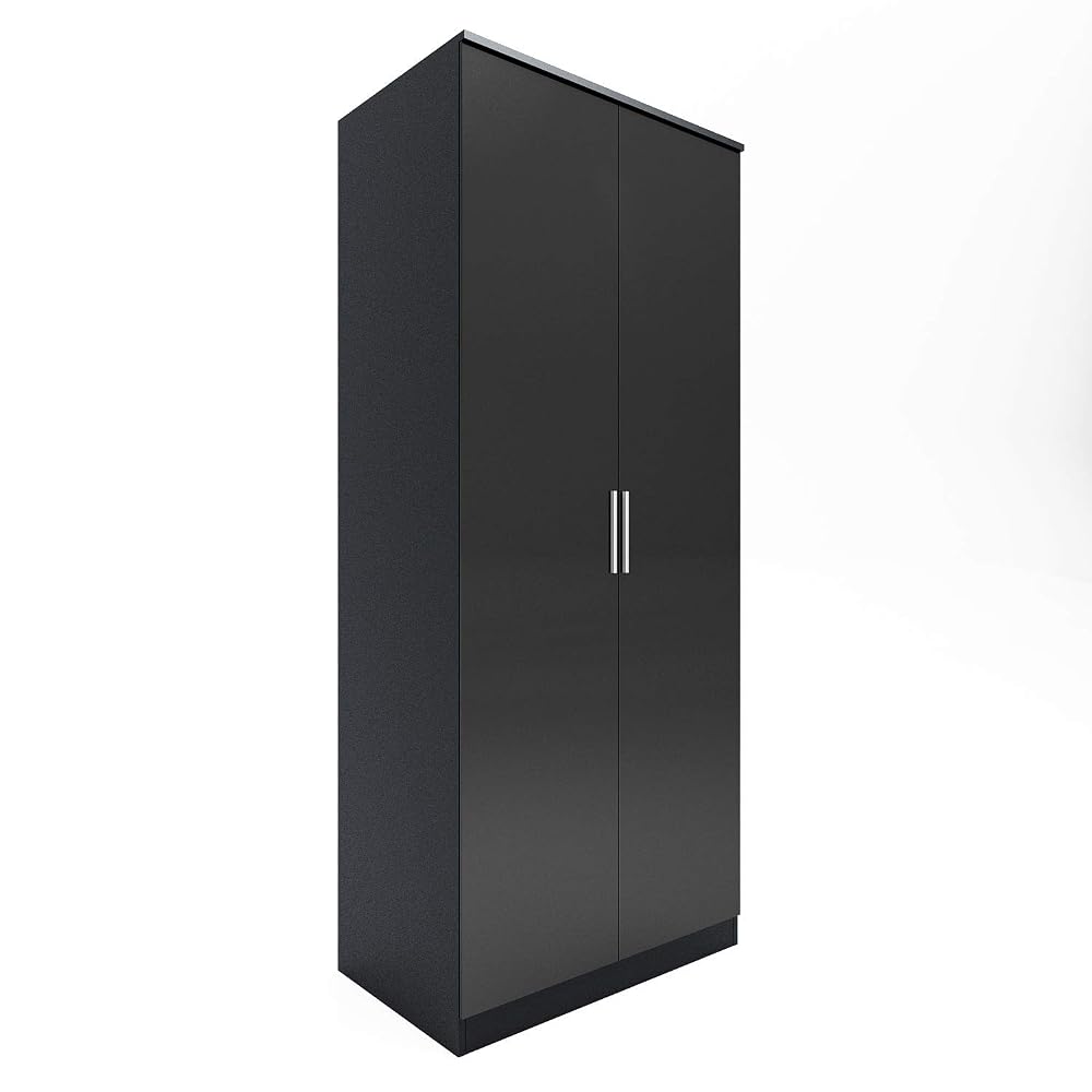ELEGANT Wardrobe Bedroom Furniture, High Gloss Finish, Soft Close 2 Door, Black