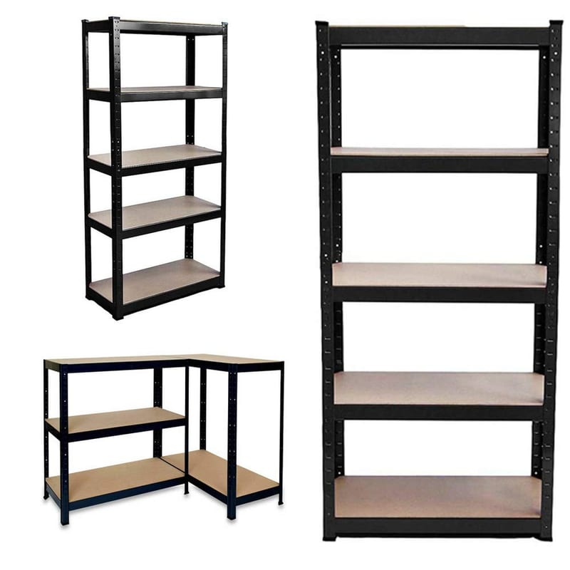 5 Tier Boltless Garage Shelving Units: 180 x 90 x 40 cm, Heavy Duty Racking Storage Shelves, 175KG Per Layer, 875KG Capacity, For Shed, Warehouses, Kitchen, Office, Black