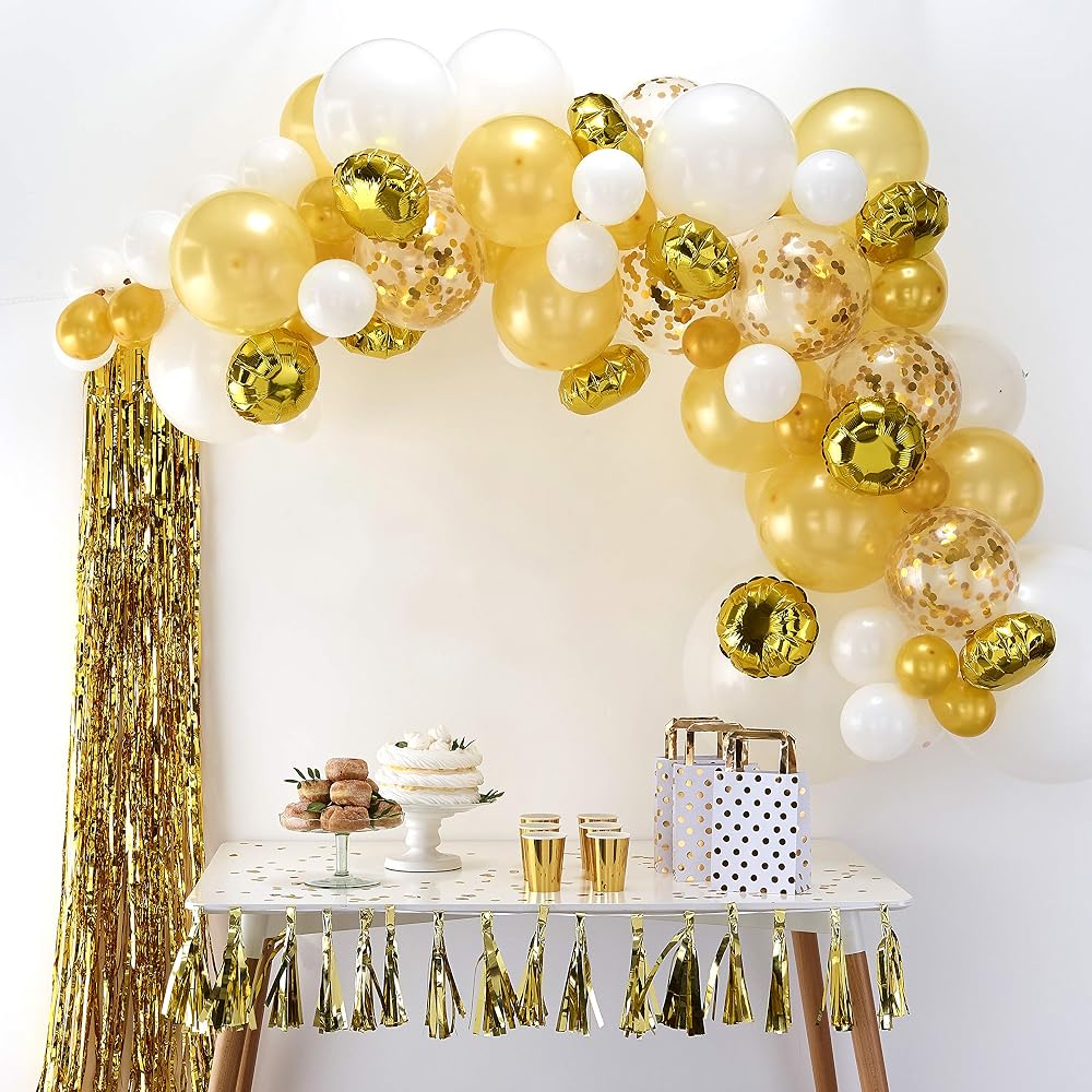 Ginger Ray Gold Balloon Arch Garland Kit — 70 Balloons in Assorted Sizes & Tape, DIY Party Decorations