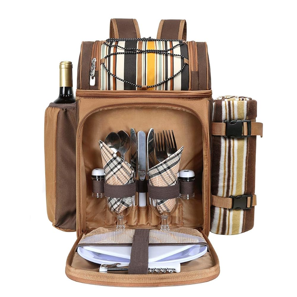 Hap Tim Picnic Basket Backpack for 2 Person with 2 Insulated Cooler Compartments