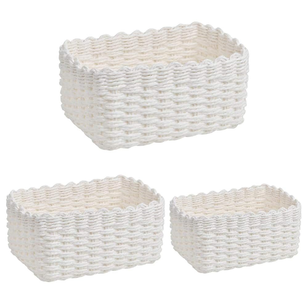 DODUOS 3Pcs Woven Storage Baskets, 3 Sizes Recycled Paper Rope Organiser, White