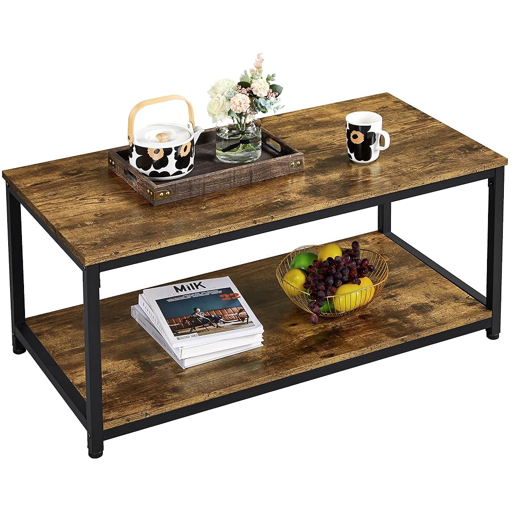Yaheetech Industrial Coffee Table with Metal Frame, 100 x 50 x 45cm, Rustic Brown