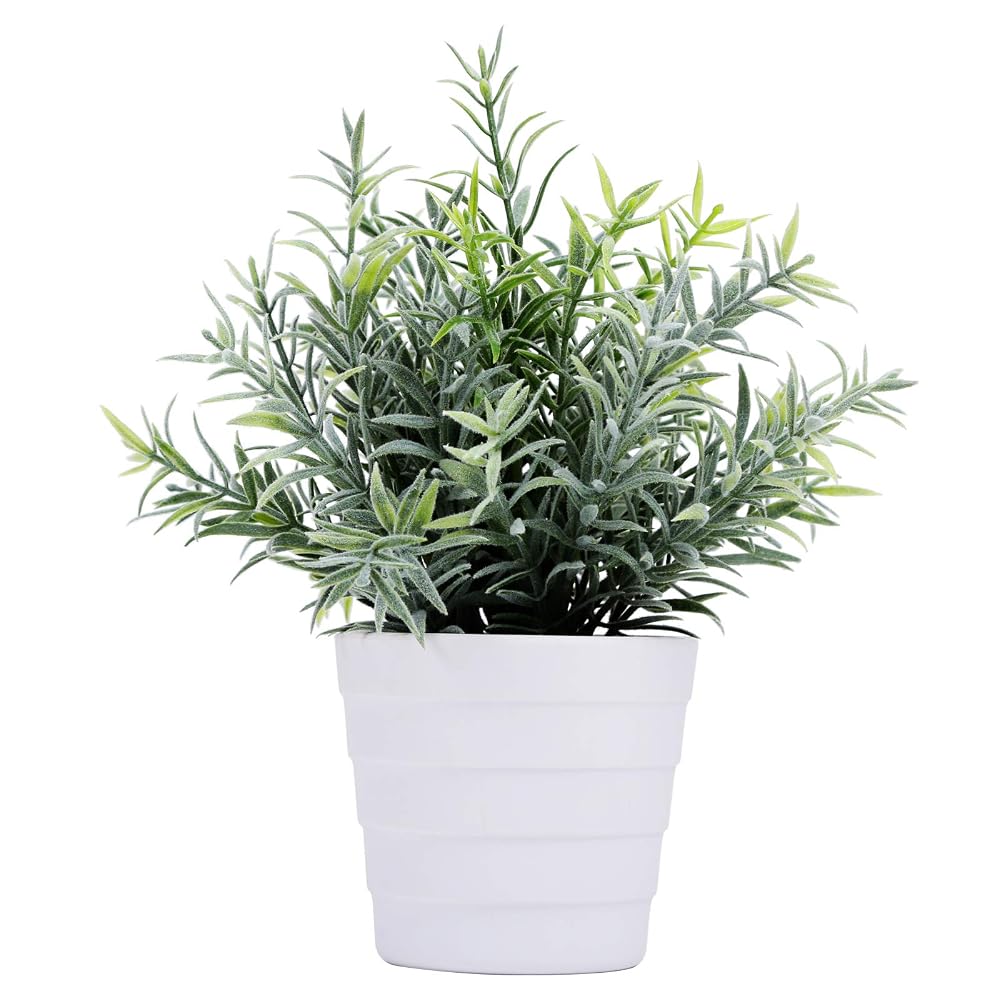 Meneco Small Fake Plant in Pot, Mini Artificial Potted Greenery for Desk, Bathroom, and Office Shelf