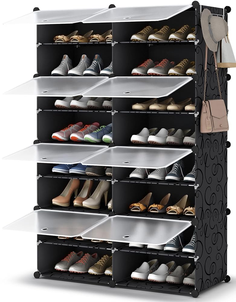 HOMIDEC Shoe Rack, 8 Tier Shoe Storage Cabinet, 32 Pair Plastic Shoe Shelves Organizer for Closet Hallway Bedroom Entryway