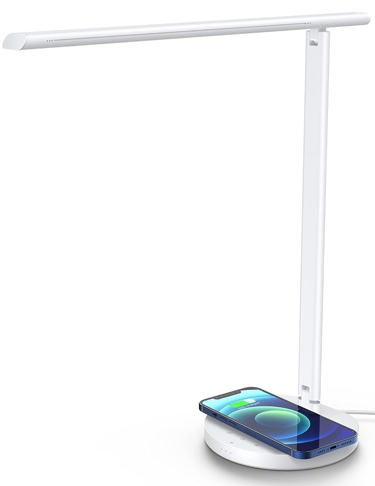 MOMAX Smart LED Desk Lamp with Wireless Charger, Eye-Caring Auto-Dimming Table Lamp, Voice & App Control, USB Port