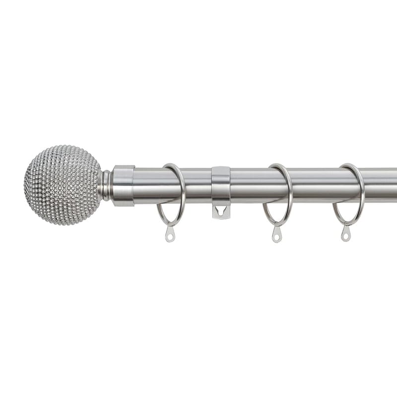 A.Unique Home Beaded Ball Extendable Curtain Pole (25/28mm), Brushed Steel, 180cm-340cm, Rings & Fittings Included