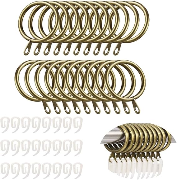 TSKDKIT 24 Pcs Metal Curtain Rings with Clips, 30mm Curtain Rings with Hook Rustproof Brass Rings with Clips Window Hanging Rings for Drapery