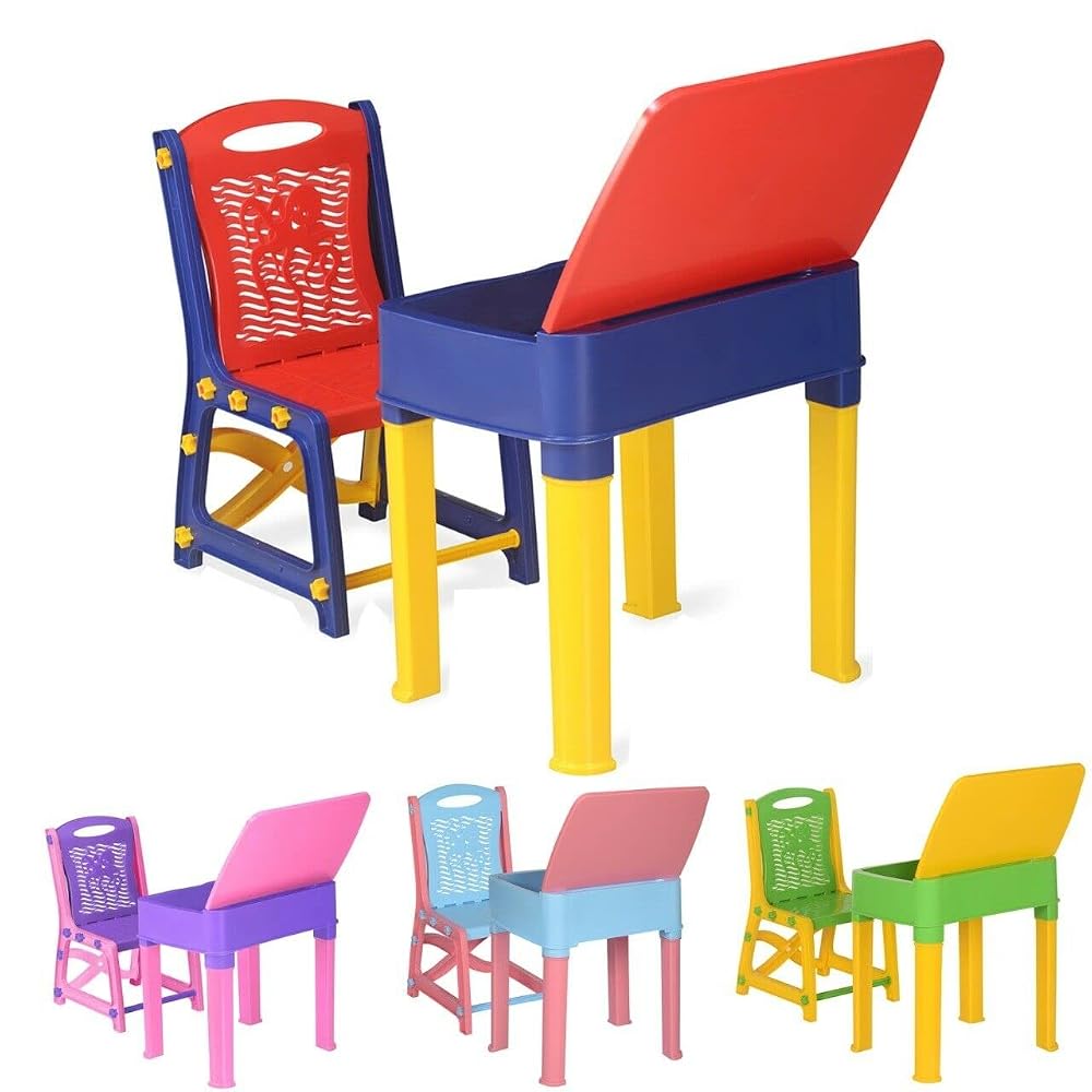 A406 Kids Study Desk and Chair Set, Junior Toddler Study Table with Storage, Blue