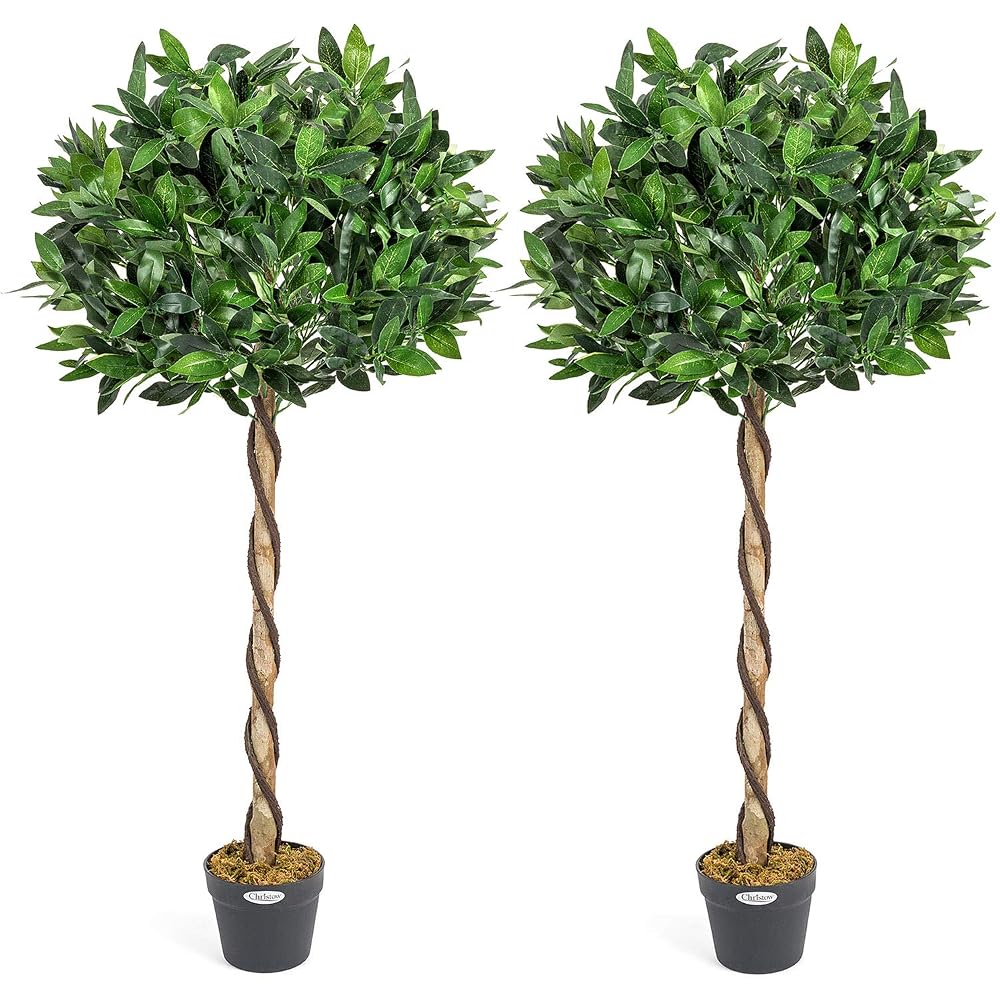 Christow Artificial Bay Tree 4ft, Pair of Topiary Trees in Pots for Home, Patio, or Front Door Display