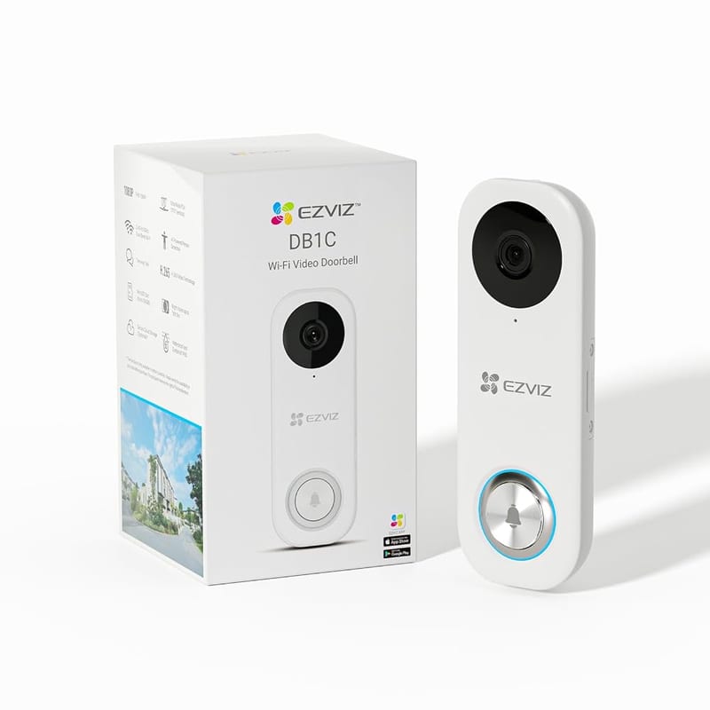 EZVIZ Wired Video Doorbell Camera, Requires Existing Wiring System, 2.4G/5GHz Wi-Fi, Supports 256GB SD Card, No Monthly Fee, Human Motion Detection, Night Vision, 170° View, Hardwired (DB1C)