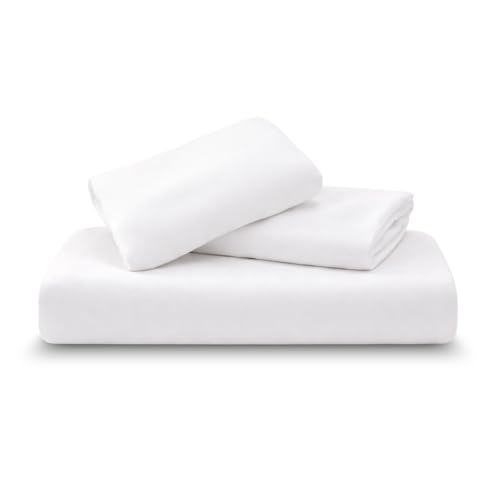 Amour Calin 3 Piece Bed Sheet Set - Easy Care Soft Brushed Microfibre Fabric - 1 Fitted Sheet, with Pair of Pillowcases - Shrinkage and Fade Resistant - 12 inches Deep Fitted (White, Double)