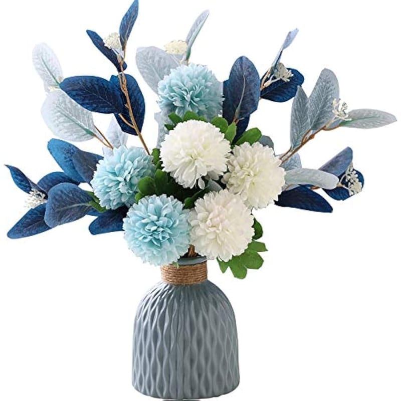 NAWEIDA Artificial Flowers with Vase, Faux Hydrangea Flower Arrangement for Home, Garden, Party and Wedding Decoration