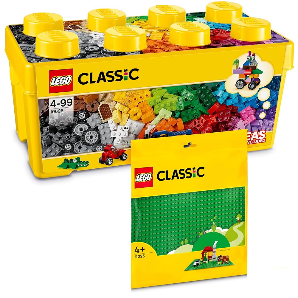 LEGO 10698 Classic Large Creative Brick Storage Box Set & 11023 Classic Green Baseplate, Square 32x32 Stud Building Grass Base