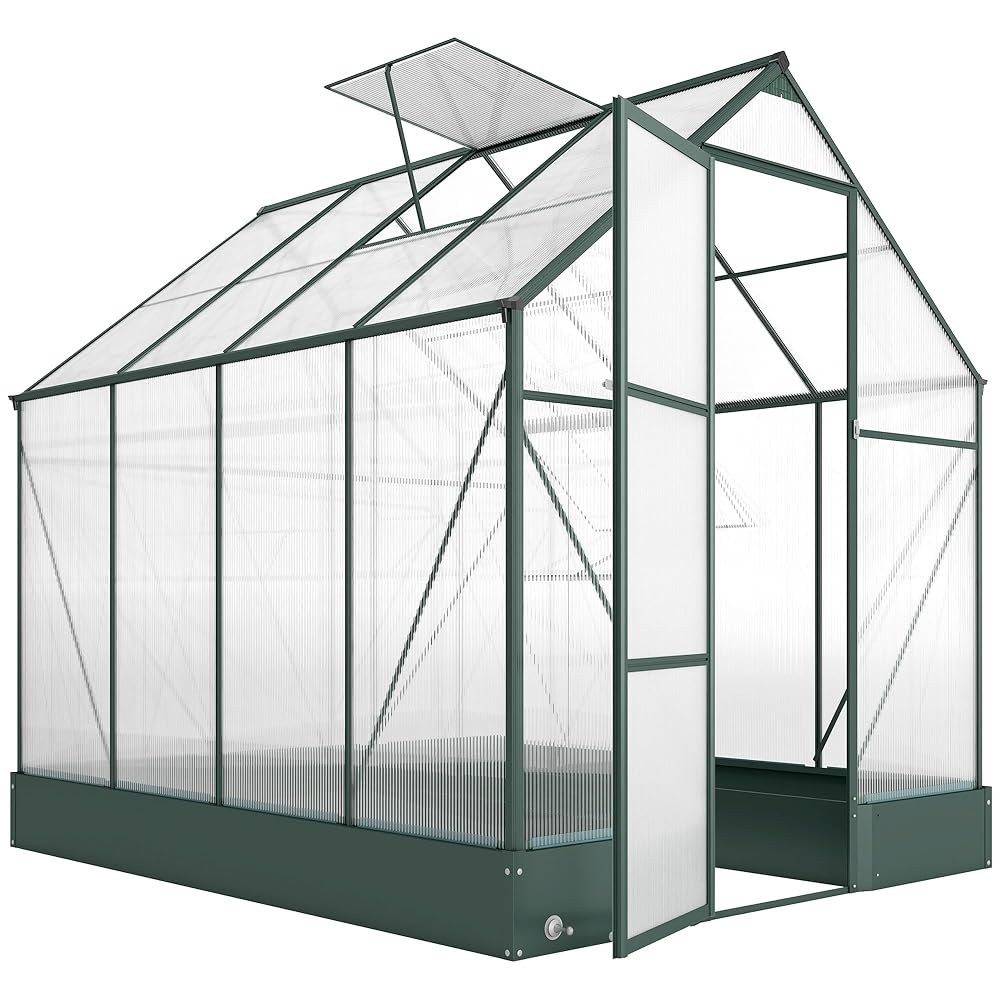 Outsunny 6x8 FT Polycarbonate Greenhouse with Base and Raised Bed