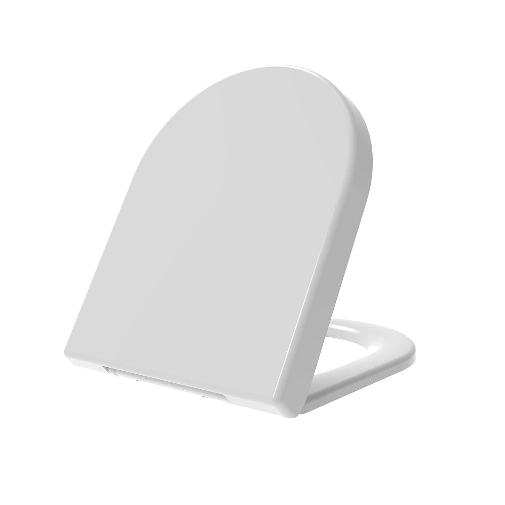 D-Shape Toilet Seat, Soft Close Loo Seat with Easy Top Fix, One Button Quick Release, Antibacterial, White (Signature Series)