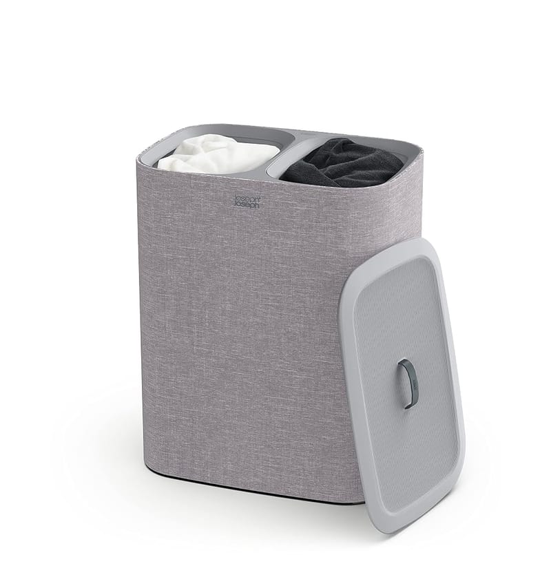 Joseph Joseph Tota 90-Litre Laundry Separation Basket with Lid, 2 Removable Washing Bags with Handles, Grey