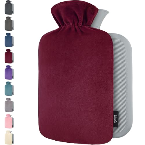 Qomfor Hot Water Bottle with Cover UK, 1.8L Large Soft Fluffy Fleece Cover