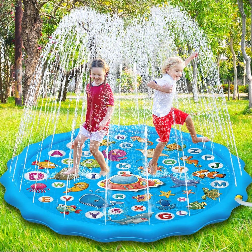 Paochocky Kids Splash Pad Sprinkler Play Mat, 68" Sprinkle Splash Water Pad Toys Pool for Alphabet Learning, Summer Outdoor Water Play Sprinklers Games Garden Beach Spray Mat Toy Gifts for Boys Girls | Water Pad Toy Pool,Alphabet Learning,Summer Outd