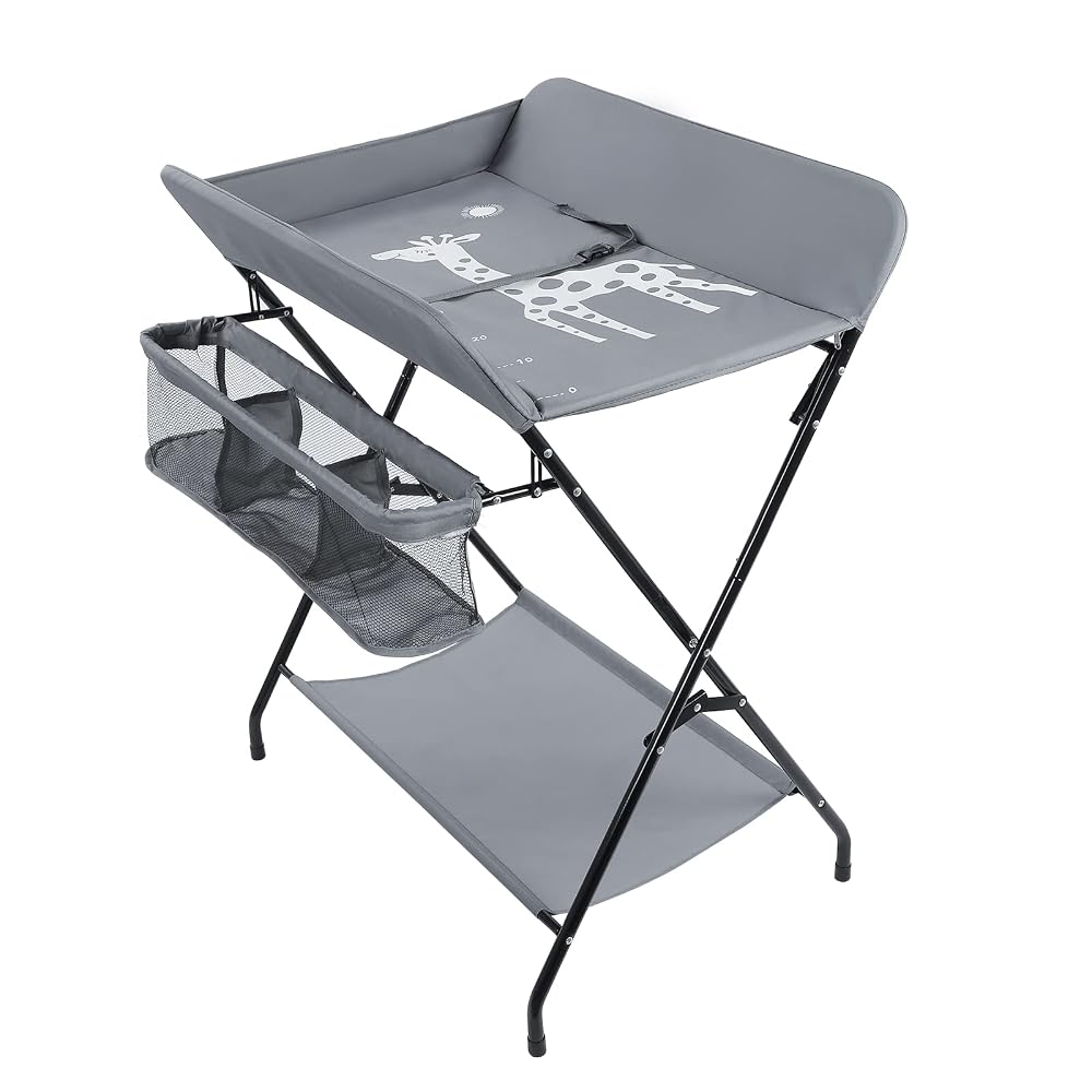 Iropro Baby Changing Table, Foldable Nursery Changing Table with Bath Mat and Storage Bags, Space-Saving