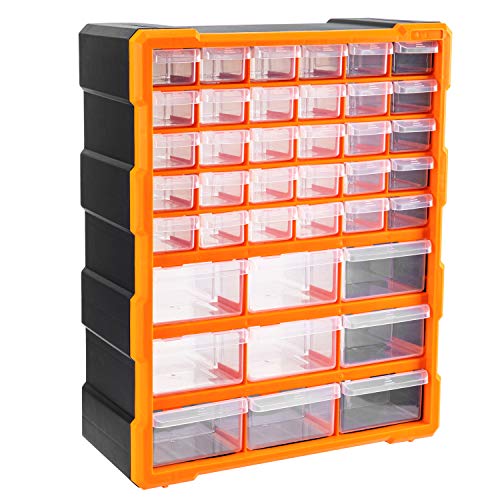 Amazon Basics Wall-Mounted Hardware and Craft Storage Cabinet Drawer Organiser, 39 Drawers, Black, 38 x 15.9 x 47.3 cm (LxWxH)