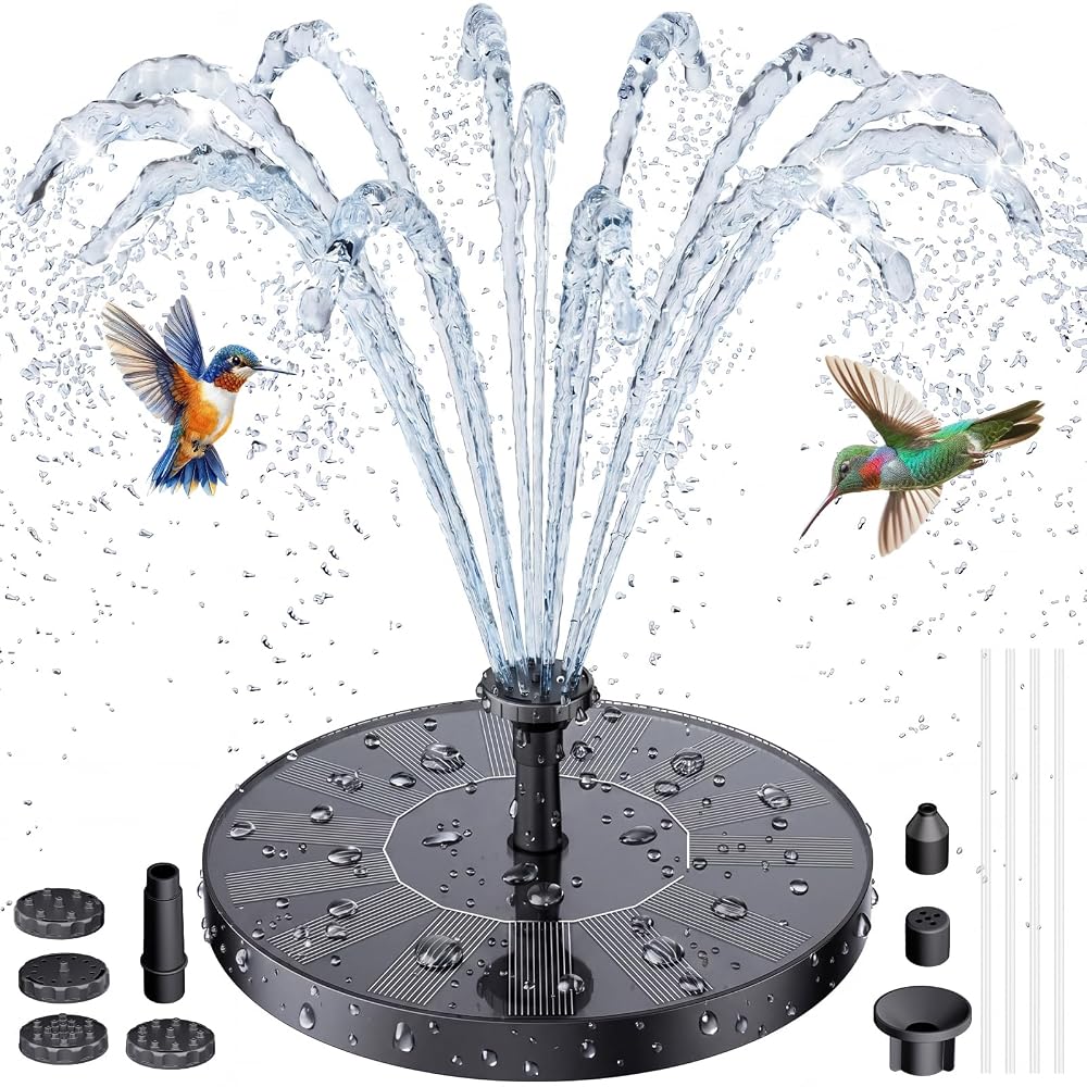 AISITIN Solar Water Fountain with Multiple Nozzles, Floating Solar Pond Pump